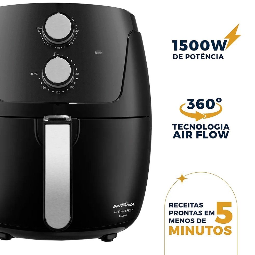 Fritadeira Air Fryer Britânia BFR37 - 1500W, 4.2L, Preto, 220V