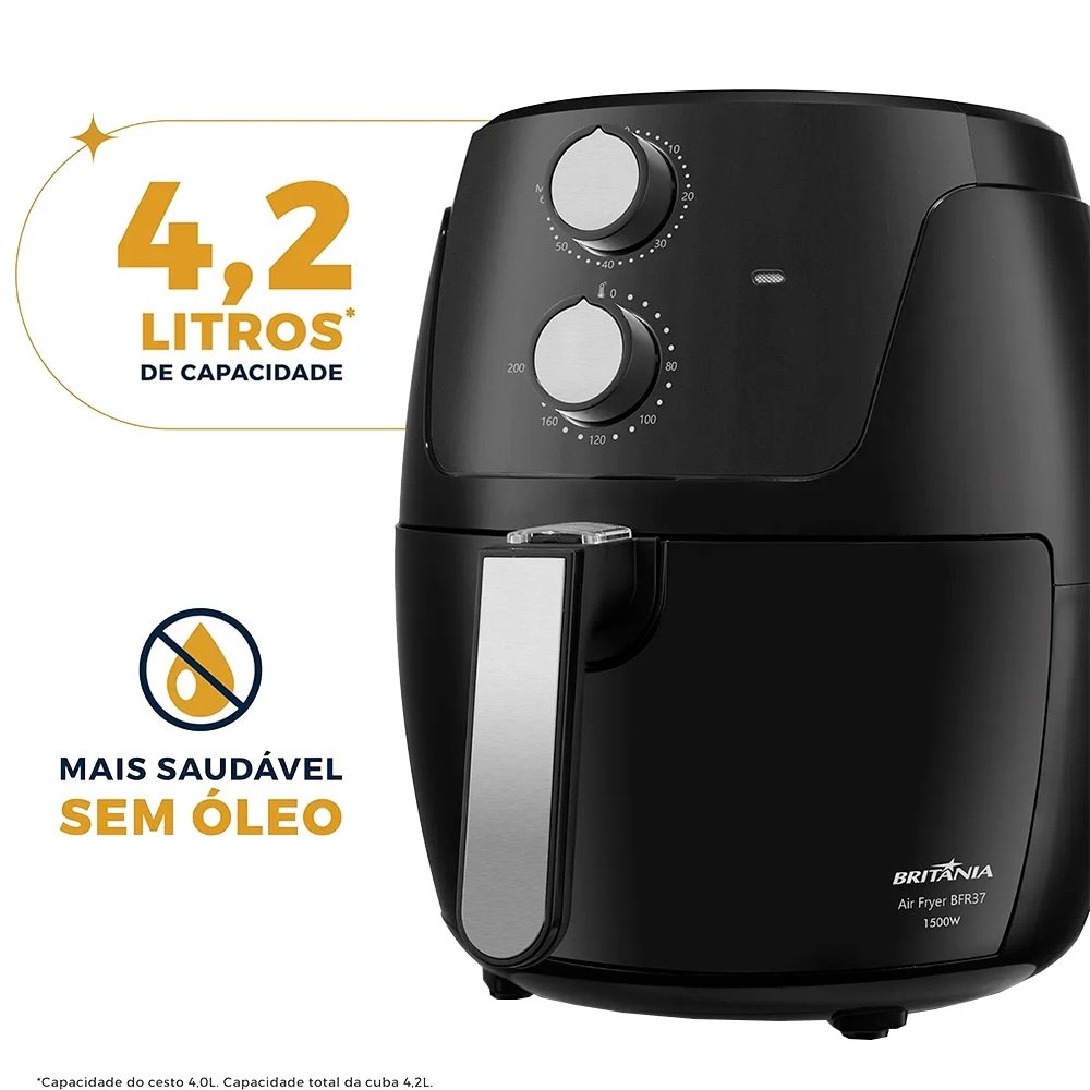 Fritadeira Air Fryer Britânia BFR37 - 1500W, 4.2L, Preto, 220V