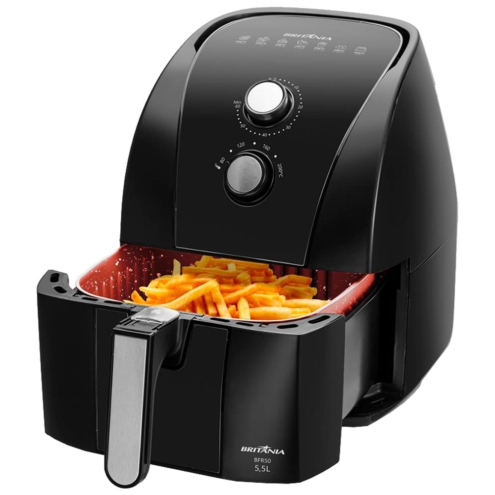 Fritadeira Air Fryer Britânia BFR50 - 1500W, 5,5L Redstone Preto/Inox, 220V