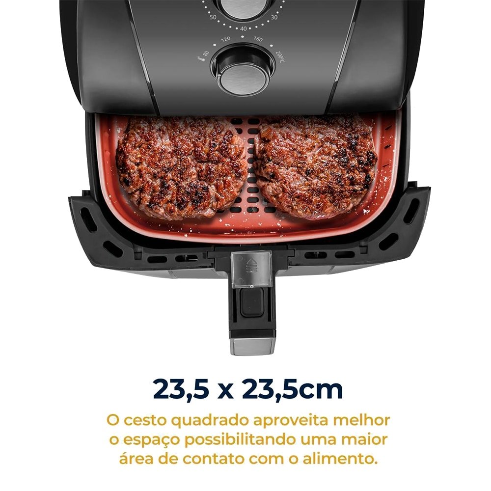 Fritadeira Air Fryer Britânia BFR50 - 1500W, 5,5L Redstone Preto/Inox, 220V