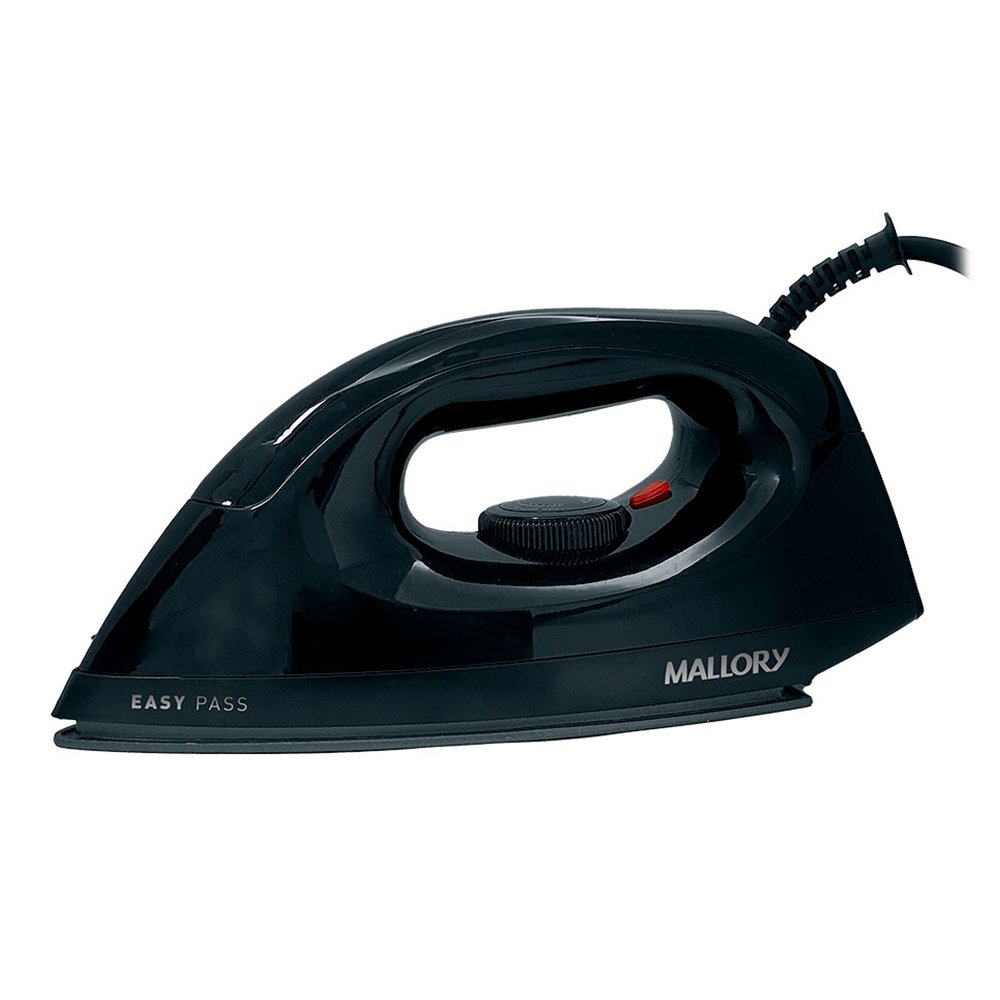 Ferro de Passar a Seco Mallory EASY PASS - 1250W, Base Antiaderente, Preto, 110V