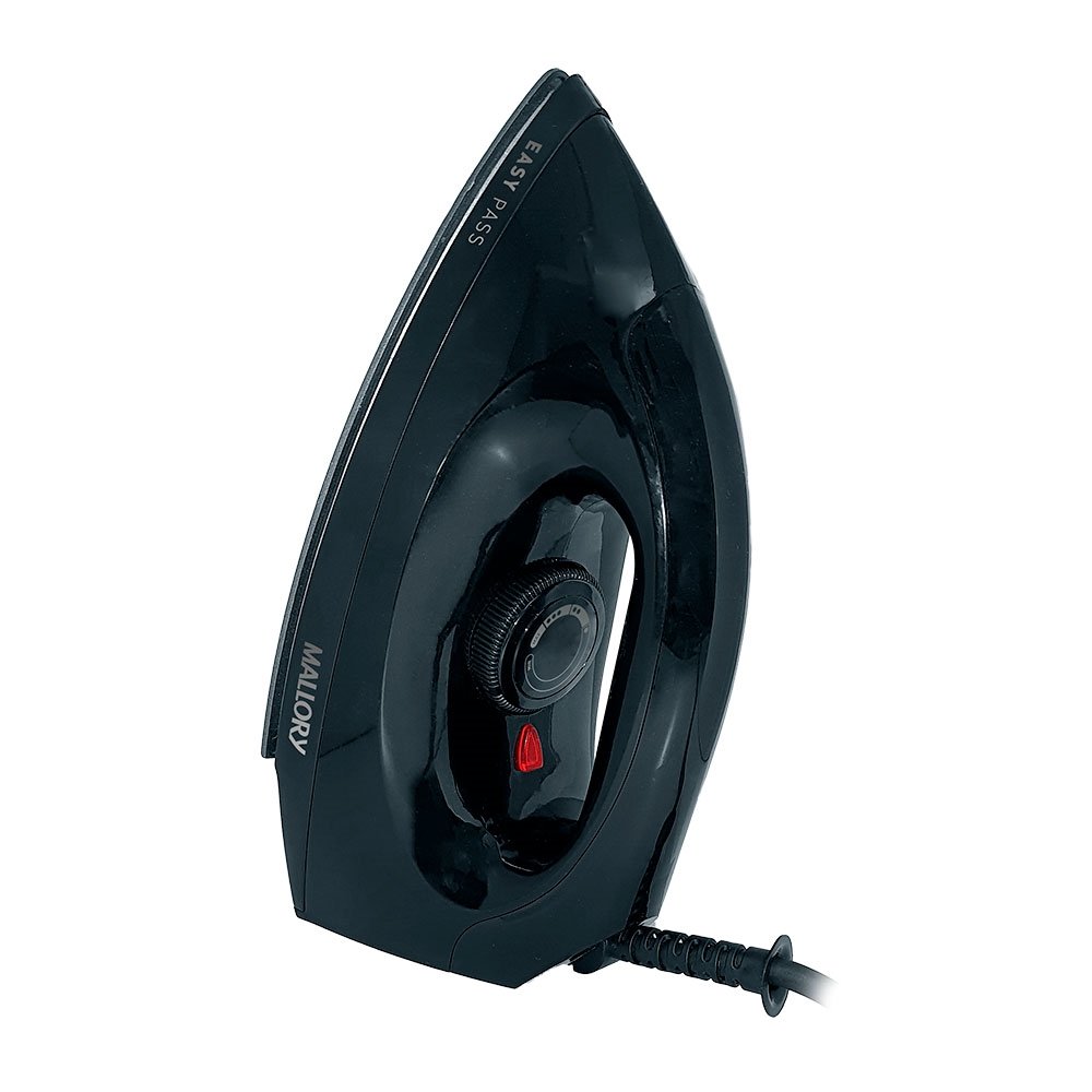 Ferro de Passar a Seco Mallory EASY PASS - 1250W, Base Antiaderente, Preto, 110V
