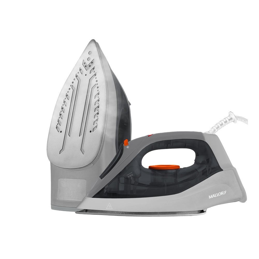 Ferro de Passar a Seco/Vapor Mallory Jupiter Maxx - Base Antiaderente, Cinza/Laranja/Branco, 110V
