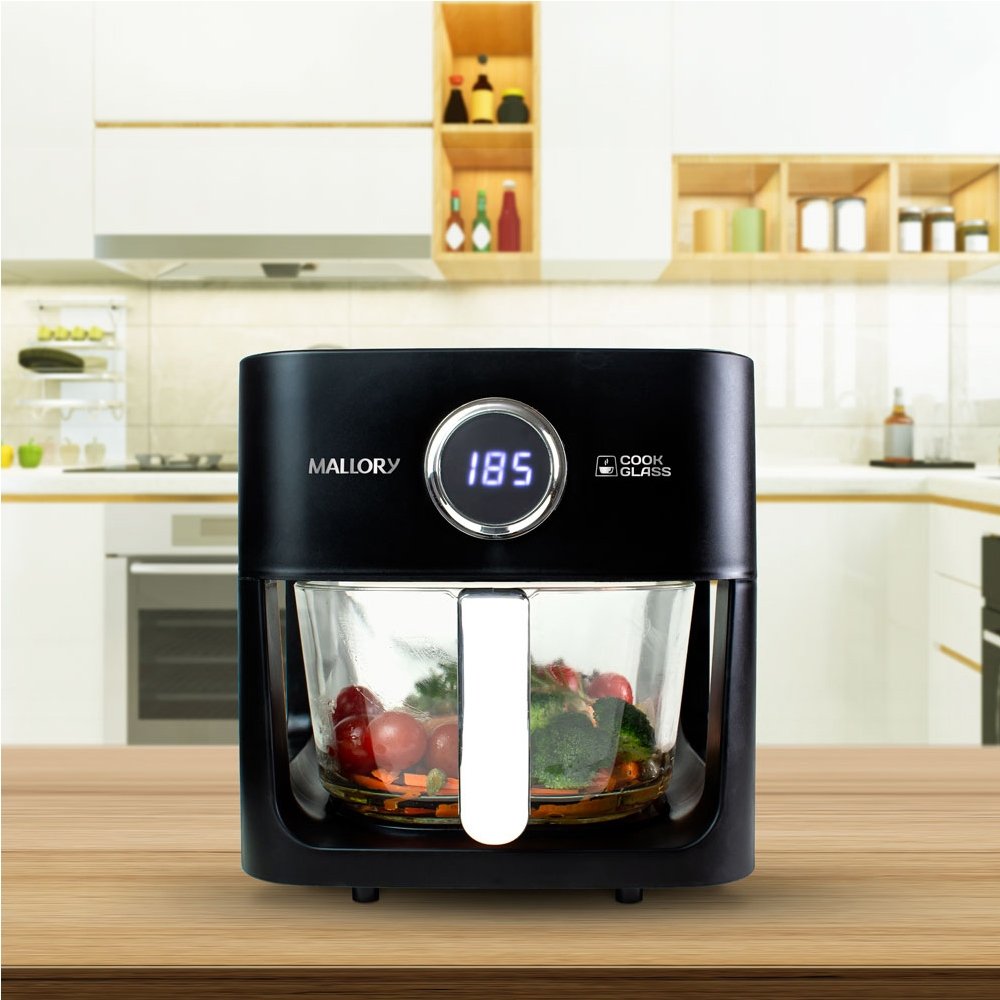Fritadeira Air Fryer Mallory CookGlass - 1500W, 4,5 Litros, Cuba de Vidro Preto, 220V