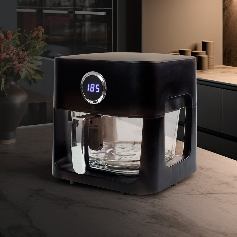 Fritadeira Air Fryer Mallory CookGlass - 1500W, 4,5 Litros, Cuba de Vidro Preto, 220V