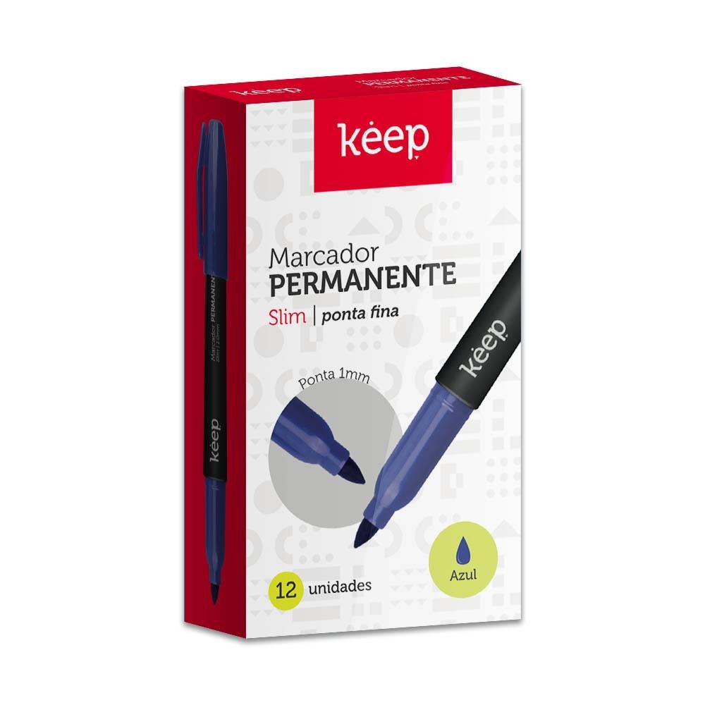 Caneta Marcador Permanente Ponta Fina 1.0mm Azul Keep caixa com 12 unidades - MR018