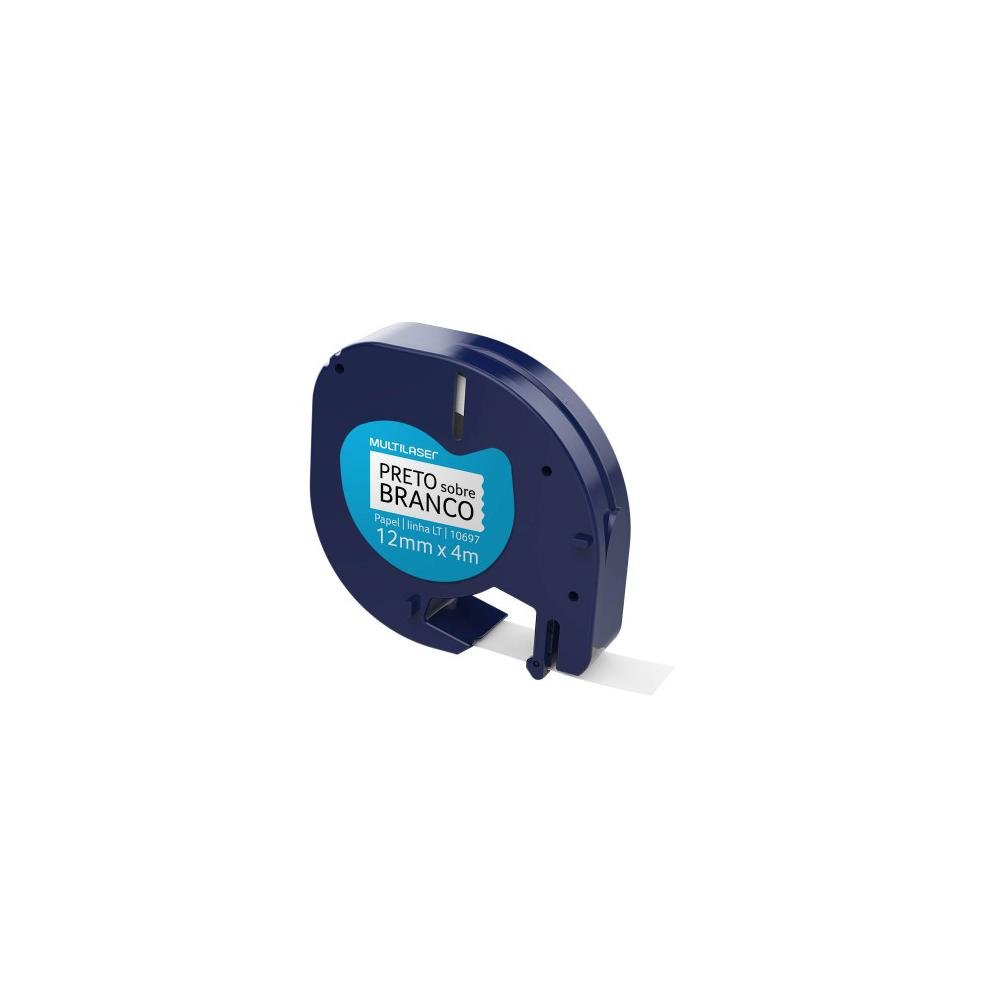 Fita para Rotulador Dymo Letratag 10697 Preto sobre Branco Papel 12mm x 4m - RF026