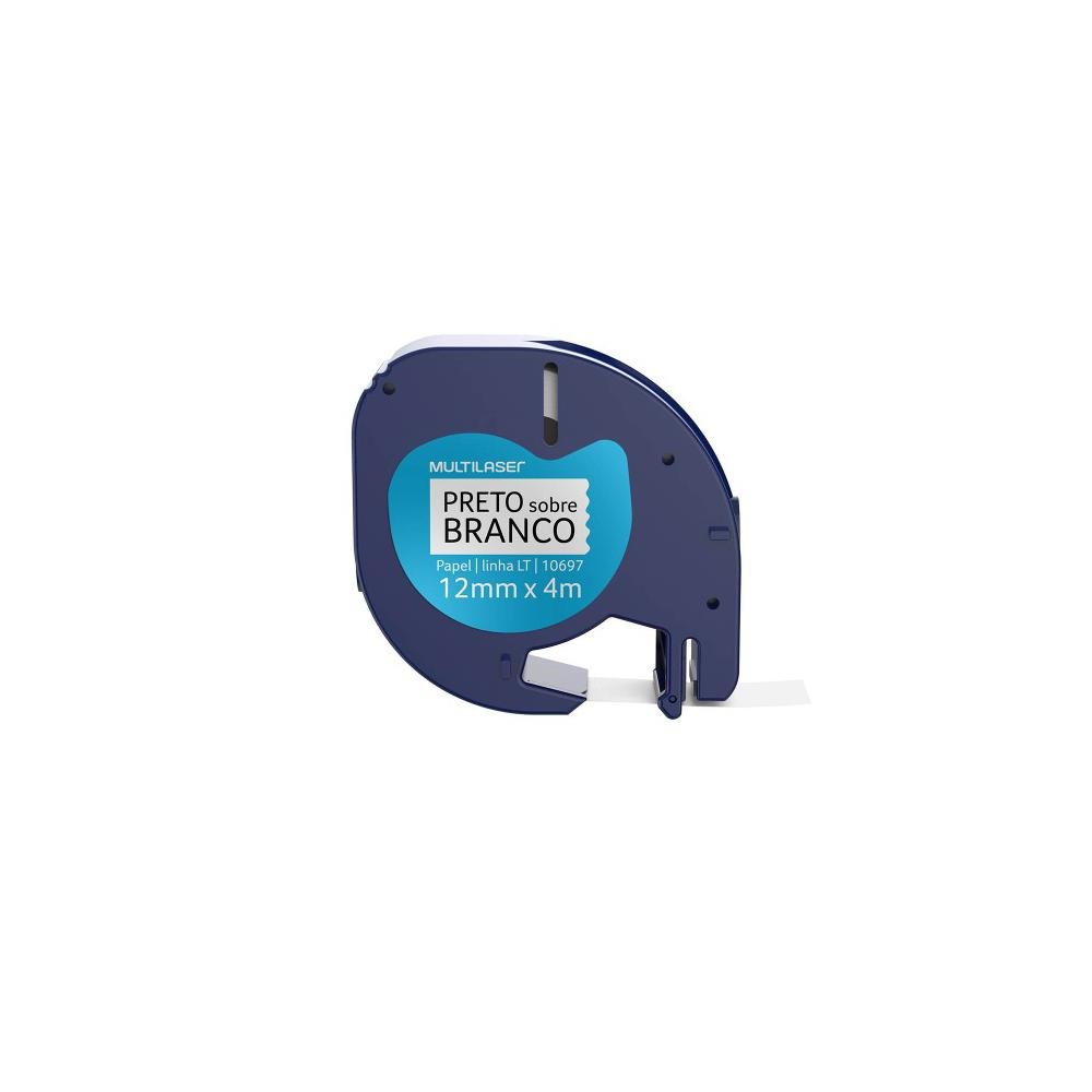 Fita para Rotulador Dymo Letratag 10697 Preto sobre Branco Papel 12mm x 4m - RF026
