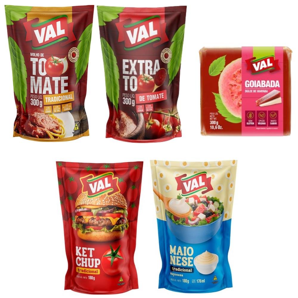Mix Val - Molho Tradicional 300g +Extrato 300g + Goiabada 300g + Maionese Sache + Ketchup Sache