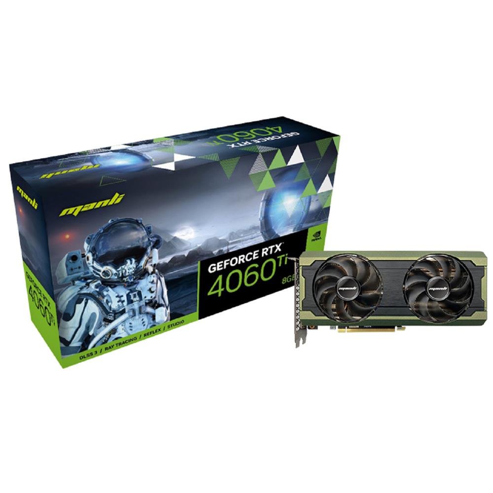 Placa de Video Manli GeForce RTX 4060 Ti, 8GB, GDDR6, 128-Bit, Verde e Preto