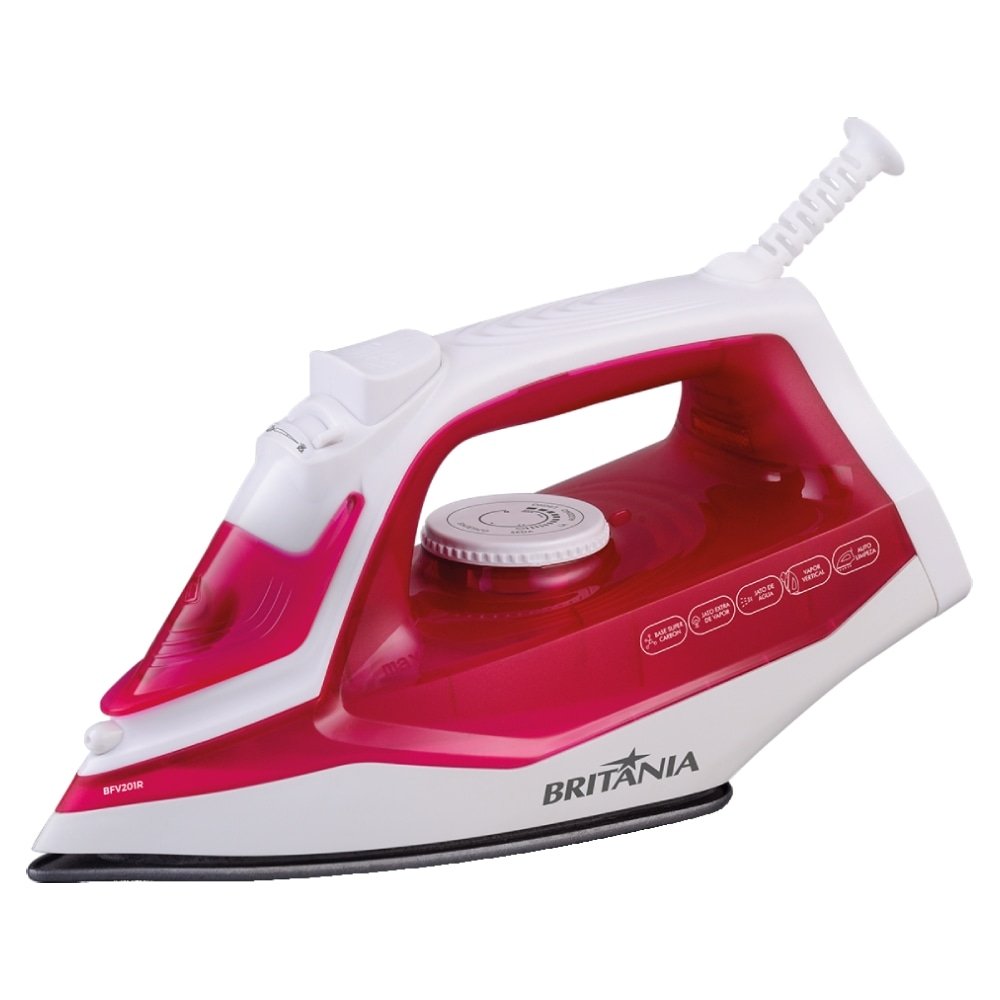 Ferro de Passar a Vapor Britânia BFV201R - Base Antiaderente, Copo Dosador, Rosa, 220V