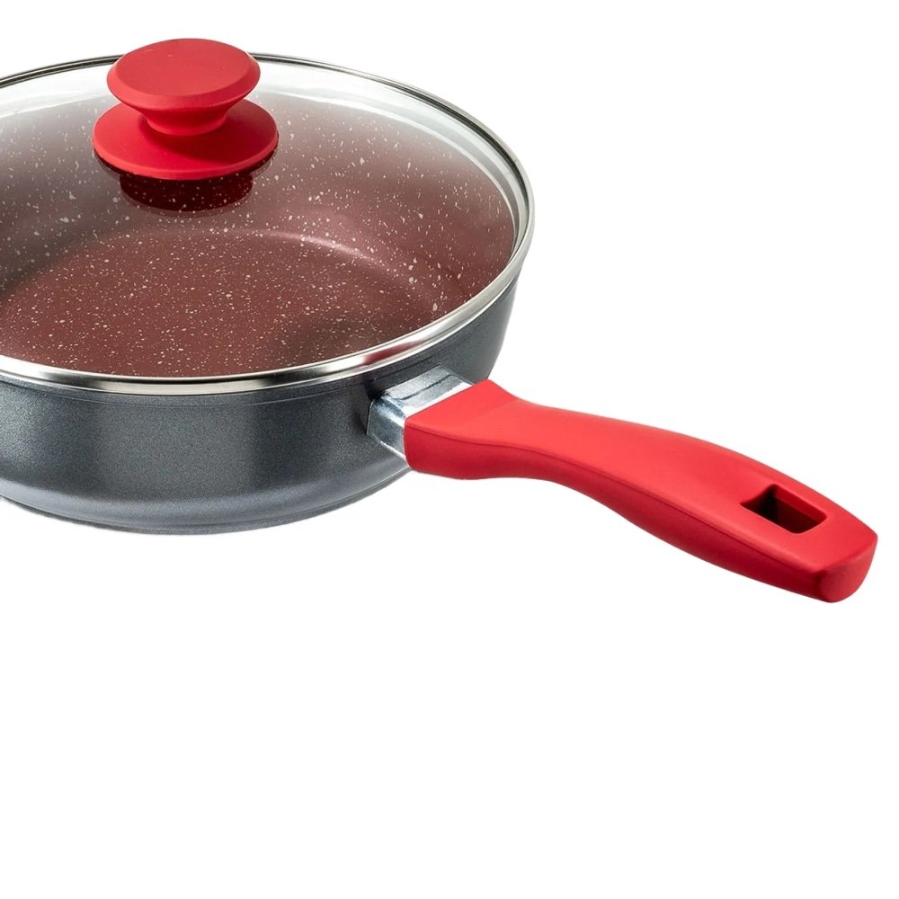 Panela com Revestimento de Cerâmica Redstone Philco PPH240APR - Tampa de Vidro, Cinza/Vermelho, 2.7L
