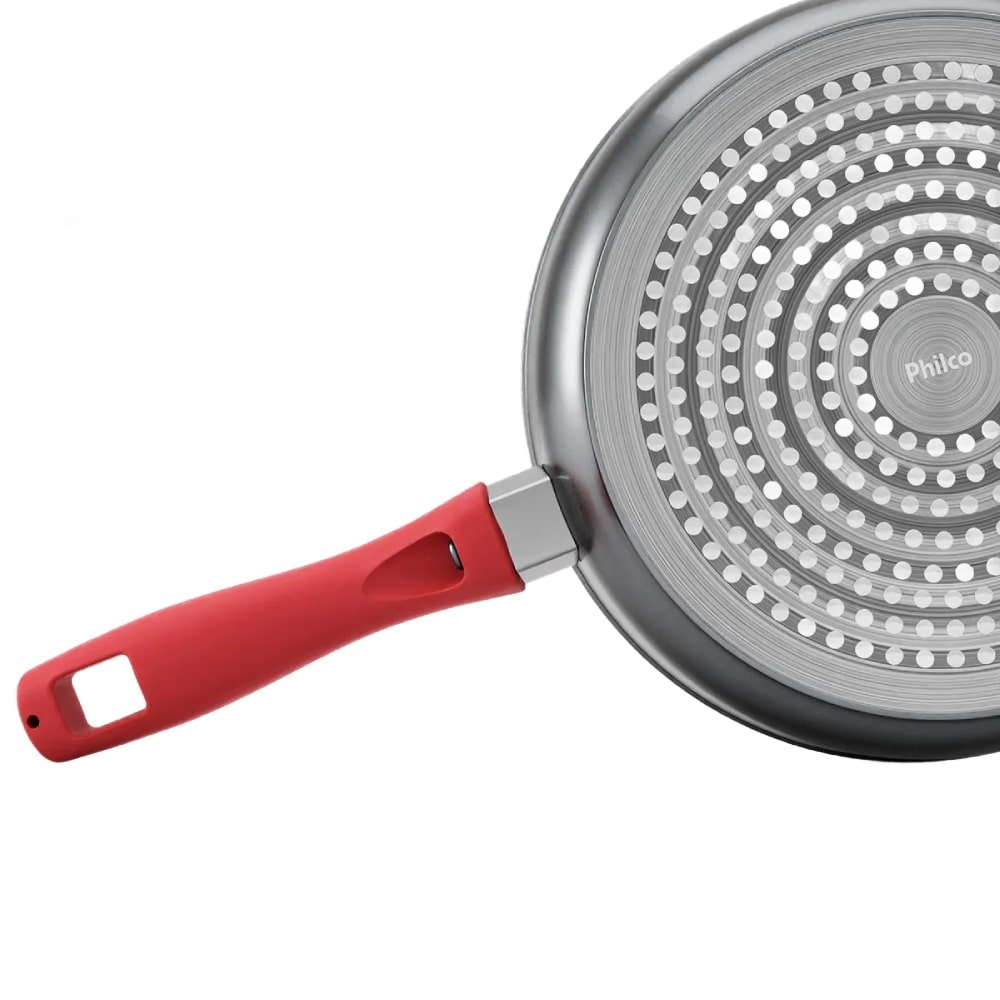 Panela com Revestimento de Cerâmica Redstone Philco PPH240APR - Tampa de Vidro, Cinza/Vermelho, 2.7L
