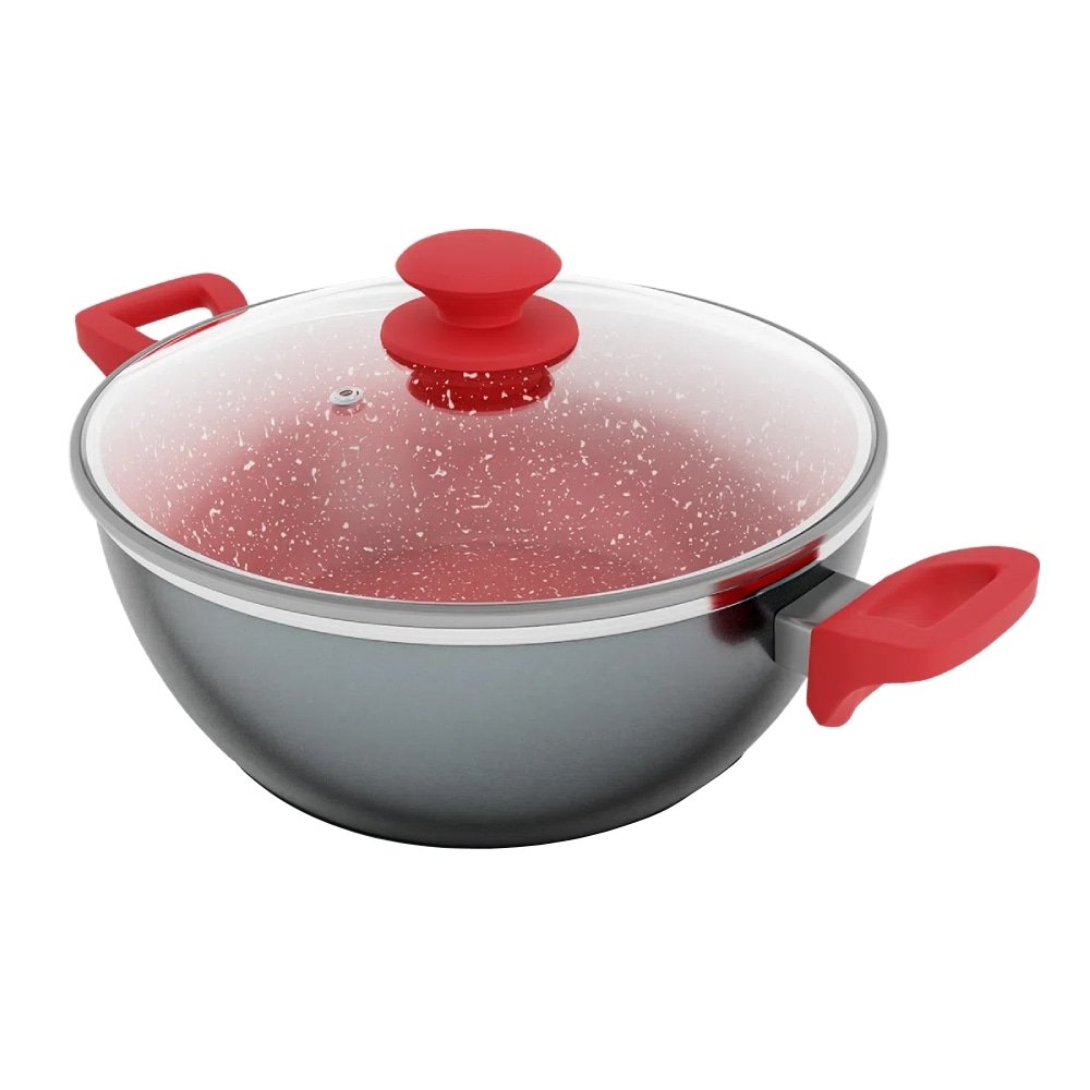 Panela com Revestimento de Cerâmica Redstone Philco PPH280ACR - Tampa Vidro Cinza/Vermelho, 6.1L