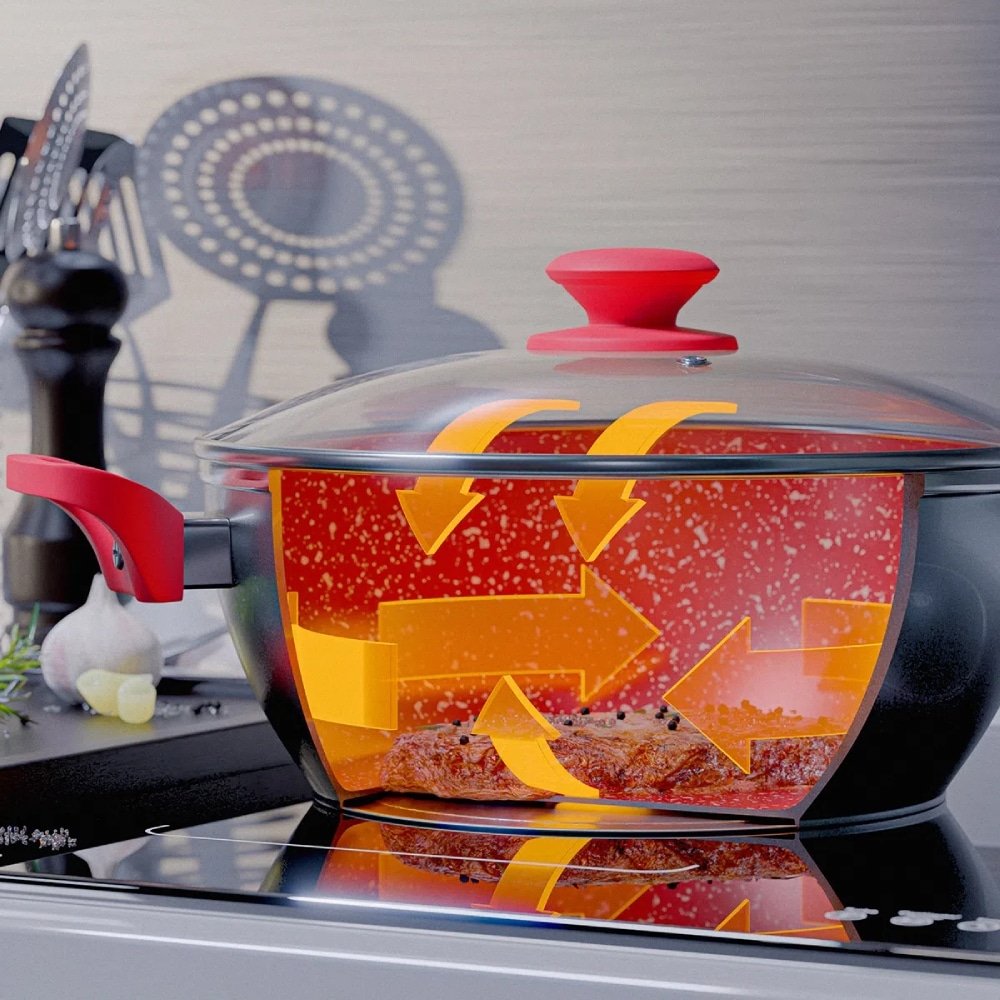 Panela com Revestimento de Cerâmica Redstone Philco PPH280ACR - Tampa Vidro Cinza/Vermelho, 6.1L