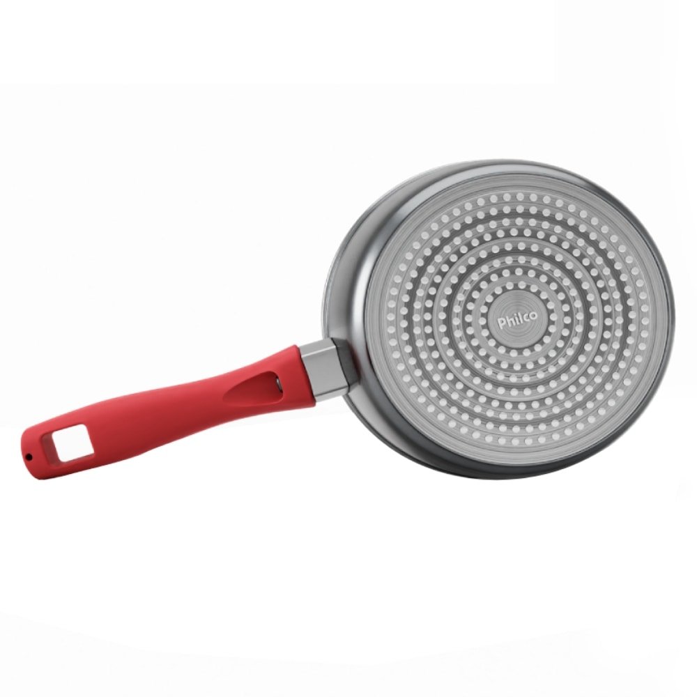 Panela com Revestimento de Cerâmica Redstone Philco PPN22A - Tampa de Vidro, Cinza/Vermelho, 3L