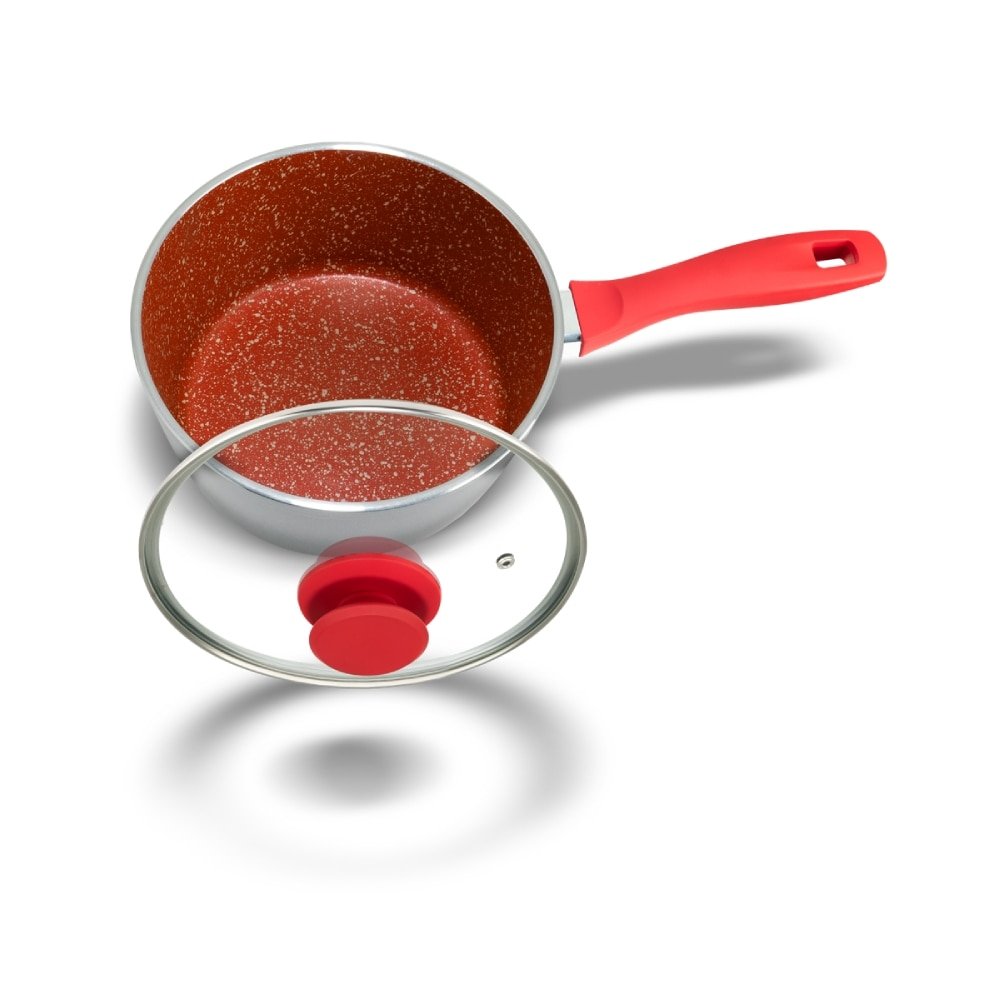 Panela com Revestimento de Cerâmica Redstone Philco PPN22A - Tampa de Vidro, Cinza/Vermelho, 3L