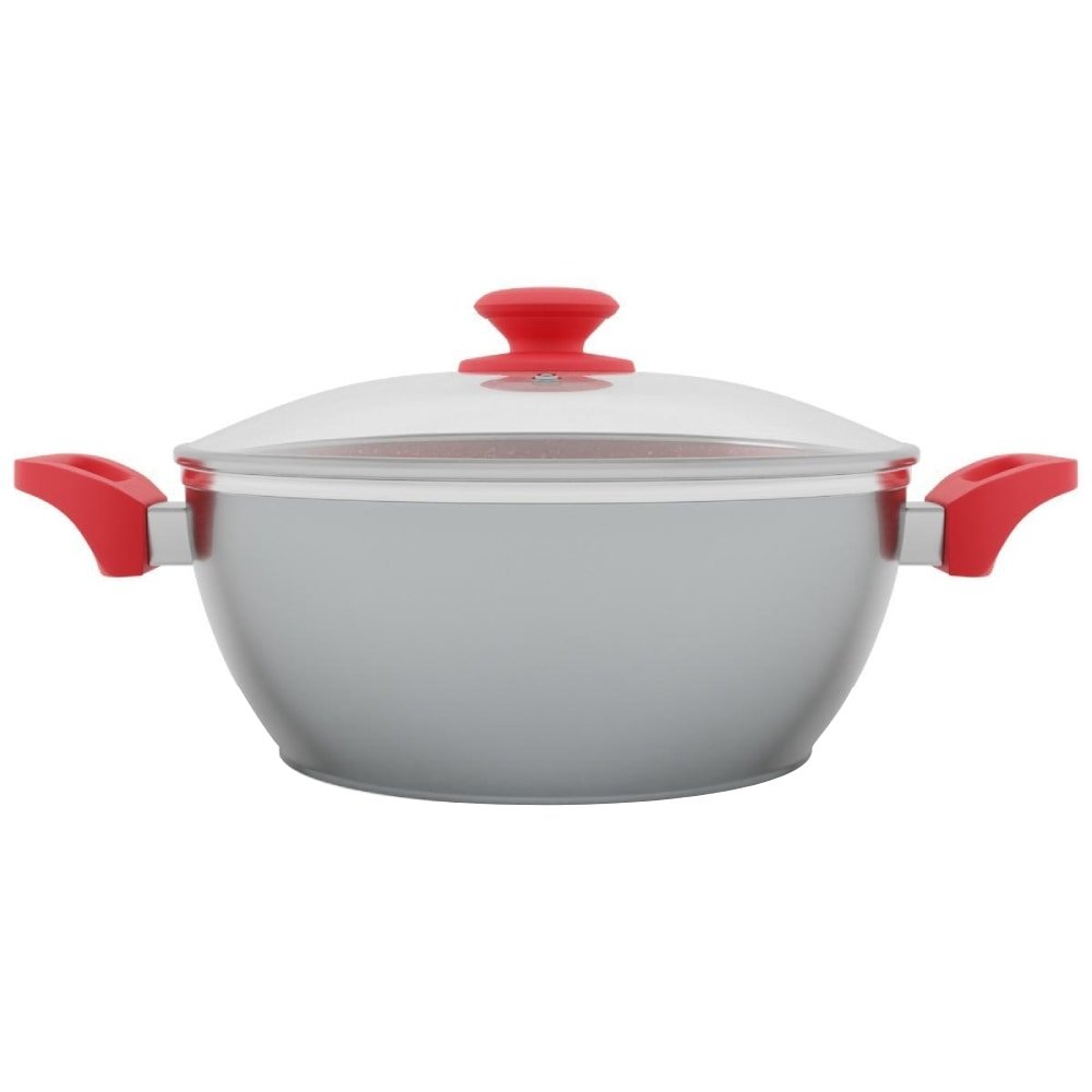 Panela com Revestimento de Cerâmica Redstone Philco PPN24A - Tampa de Vidro, Cinza/Vermelho, 4.6L