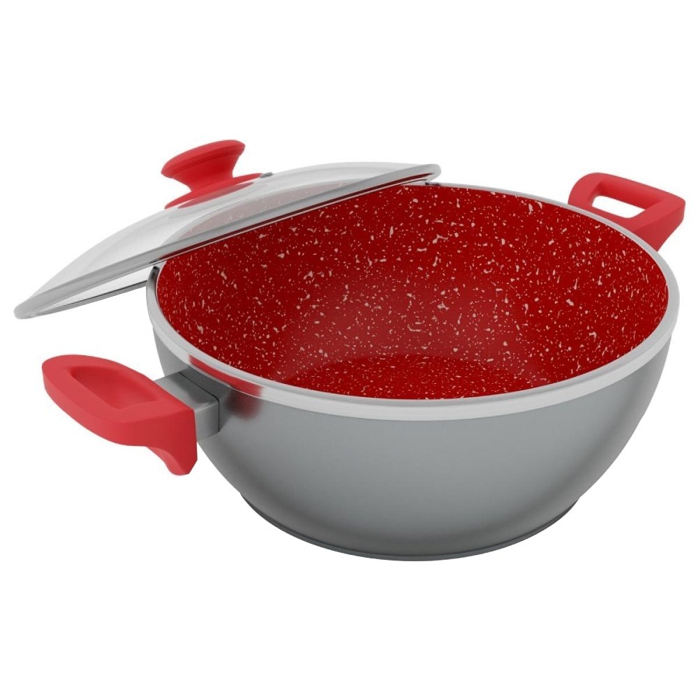 Panela com Revestimento de Cerâmica Redstone Philco PPN24A - Tampa de Vidro, Cinza/Vermelho, 4.6L