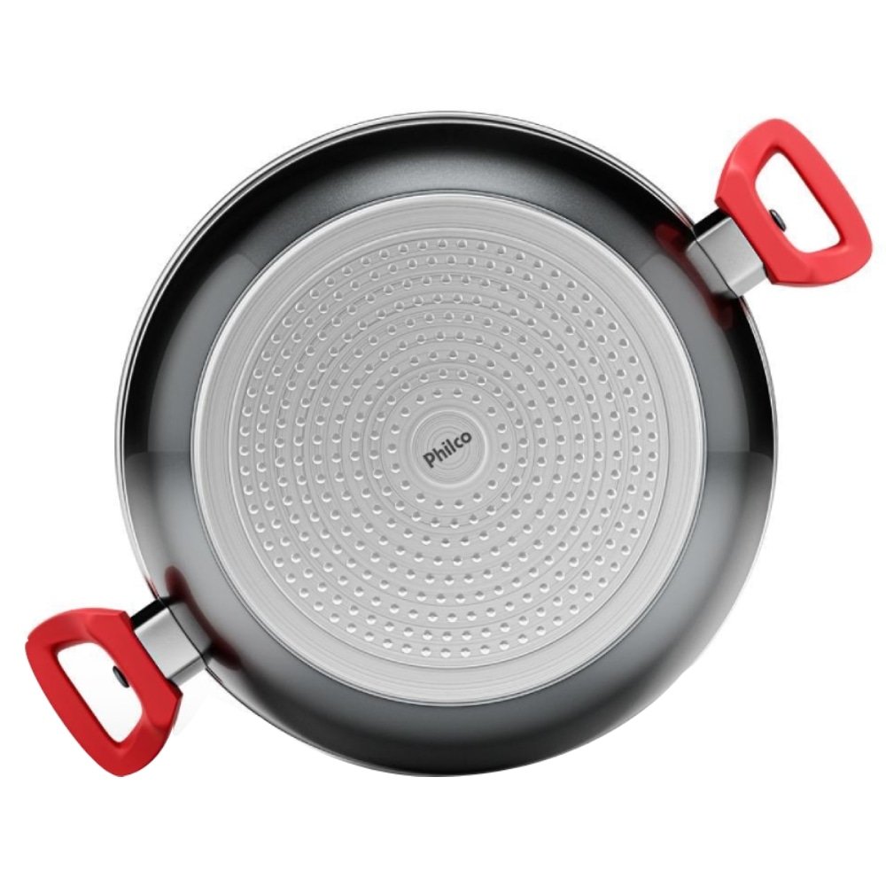 Panela com Revestimento de Cerâmica Redstone Philco PPN24A - Tampa de Vidro, Cinza/Vermelho, 4.6L