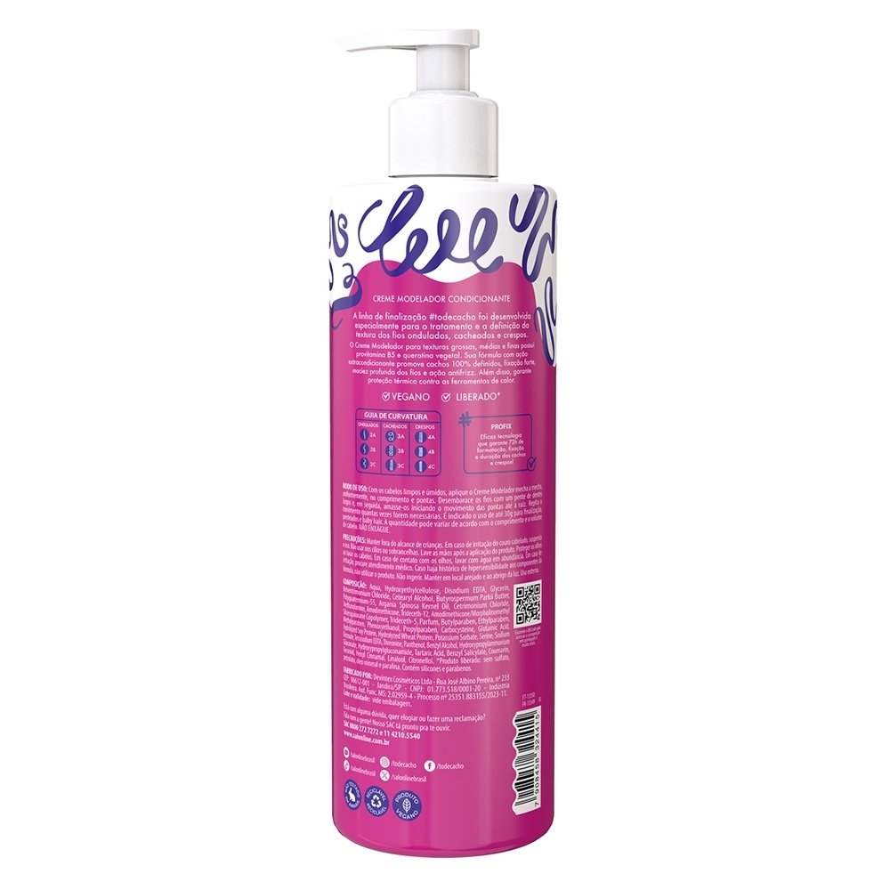 Creme Modelador Salon Line Cachos dos Sonhos Fixação Forte 500ml