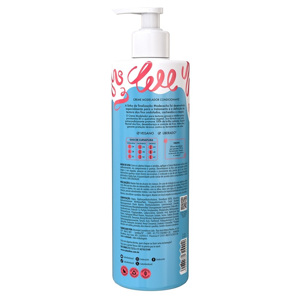 Creme Modelador Salon Line Cachos dos Sonhos Fixação Natural 500ml