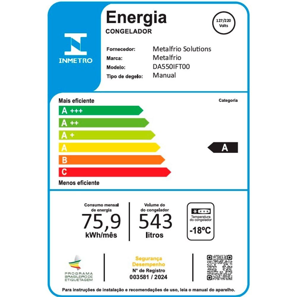 Freezer Horizontal Metalfrio 543 Litros DA550IF - Dupla Ação, Tecnologia Inverter, Branco, Bivolt