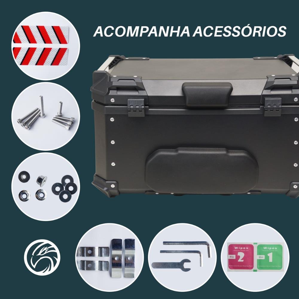 Baú Moto Traseiro 60L-T-X Alumínio Preto Tronos