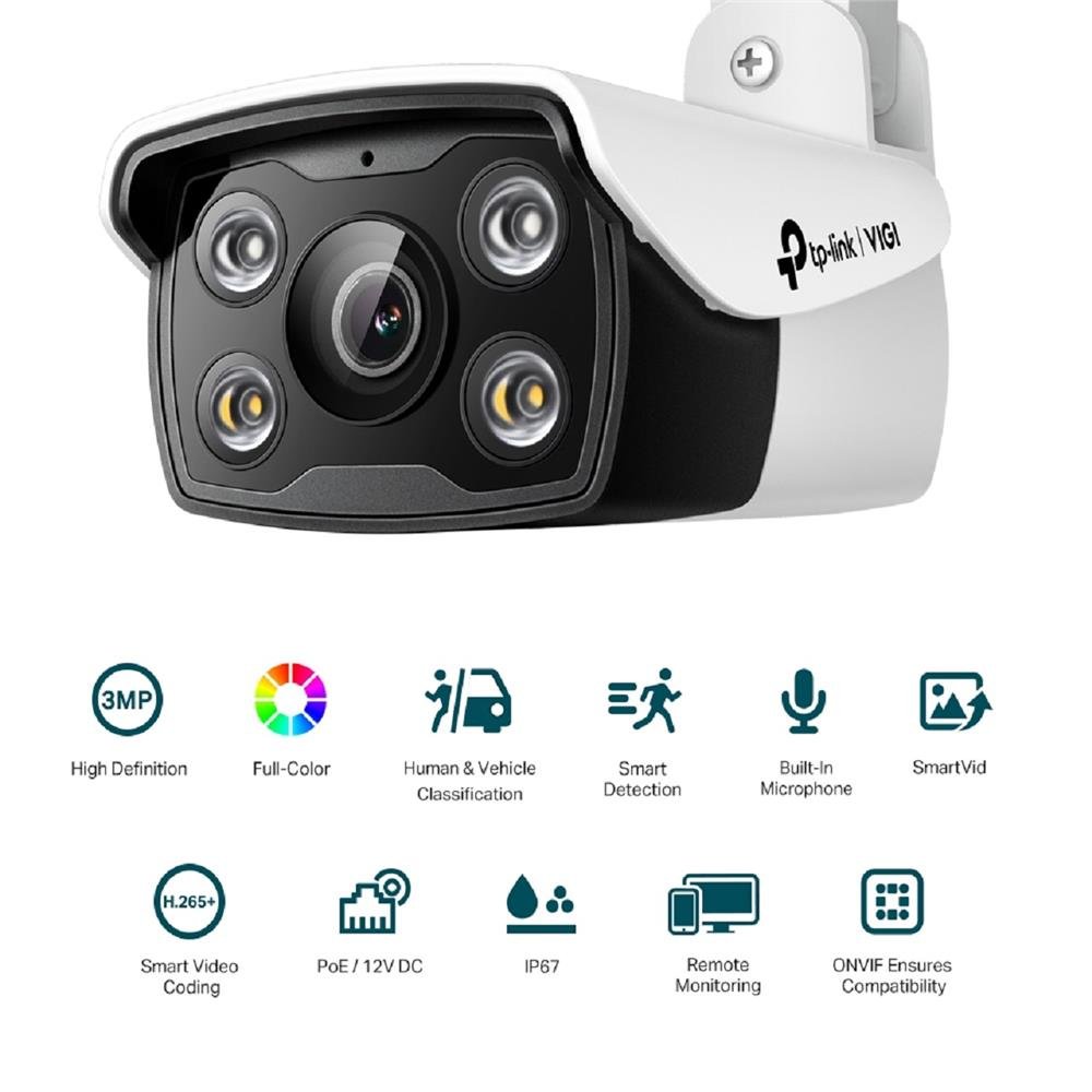 Câmera Ip Externa Tp-link Bullet Vigi C330, 3MP, Colorida, Branca