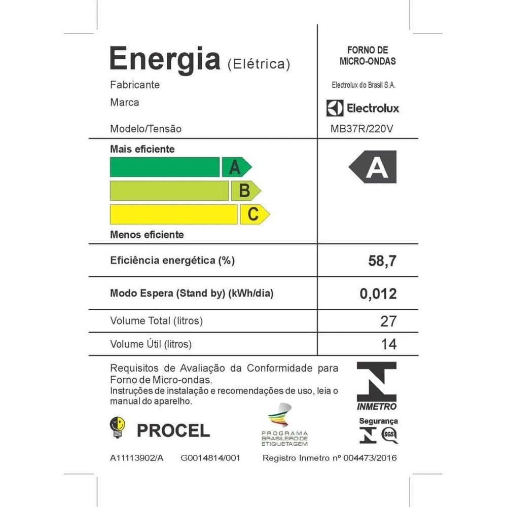 Micro-ondas Electrolux Branco 27 Litros MB37R ¿ 220 Volts