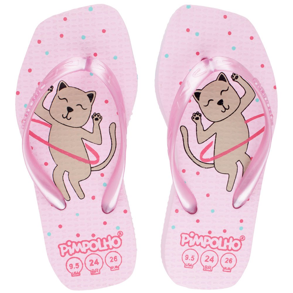 Kit Chinelo Quadradinho Slim Rosa/Gato Feminino Pimpolho Com 12 Pares - Numeração 24 A 32