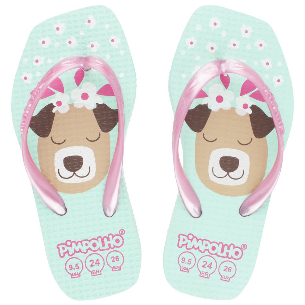 Kit Chinelo Quadradinho Slim Verde/Cachorro Feminino Pimpolho Com 12 Pares - Numeração 24 A 32