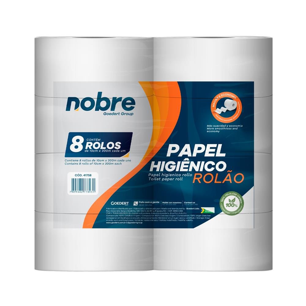 Papel Higienico Rolao Com 8 Rolos 10CM X 300M Fardo Branco Celulose Virgem Nobre