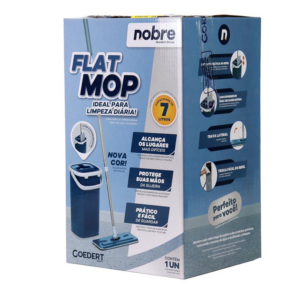 Flat Mop Balde 7L Azul Com Espremedor E 1 Refil De Microfibra Nobre