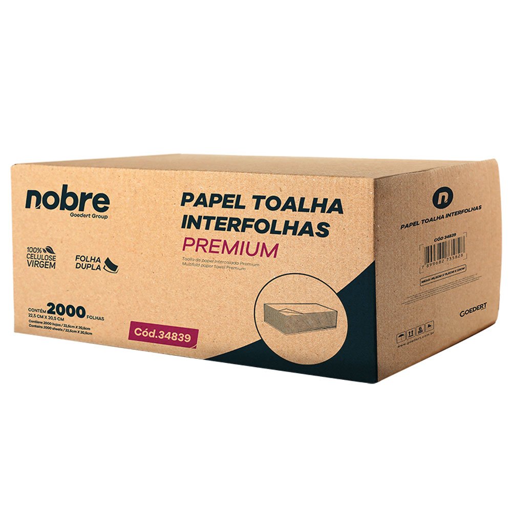 Papel Toalha Interfolha Com 2000 Folhas 22,5CM X 20,5Cm Celulose Virgem Folha Dupla Premium Nobre