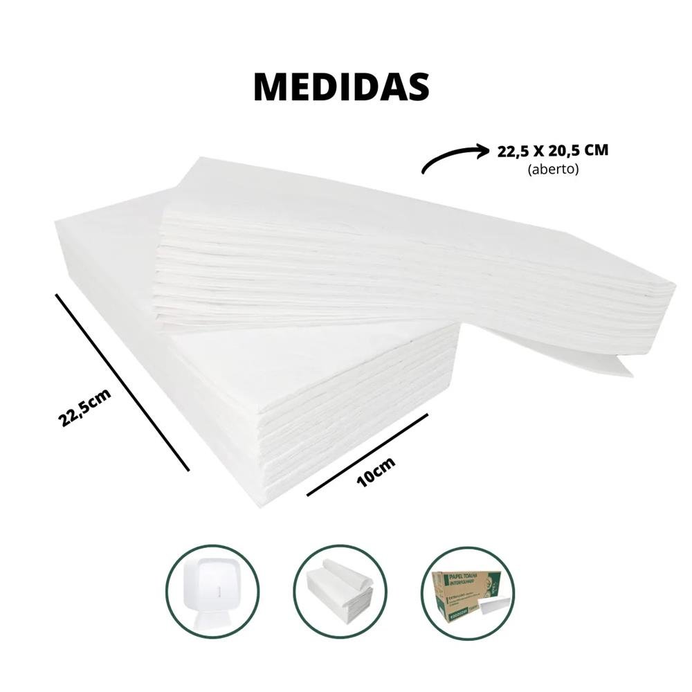 Papel Toalha Interfolha Com 2000 Folhas 22,5CM X 20,5Cm Celulose Virgem Folha Dupla Premium Nobre