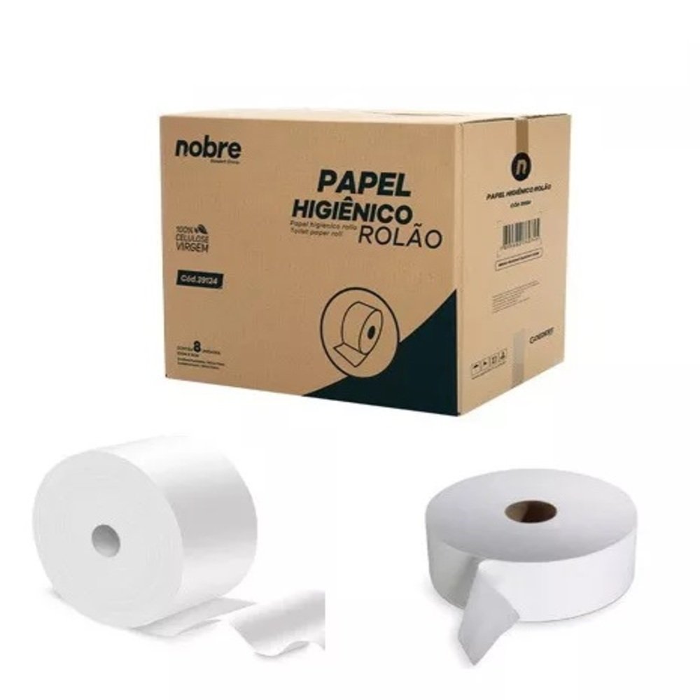 Papel Higienico Rolao Com 8 Rolos de 10CM X 500M Branco Celulose Virgem Nobre