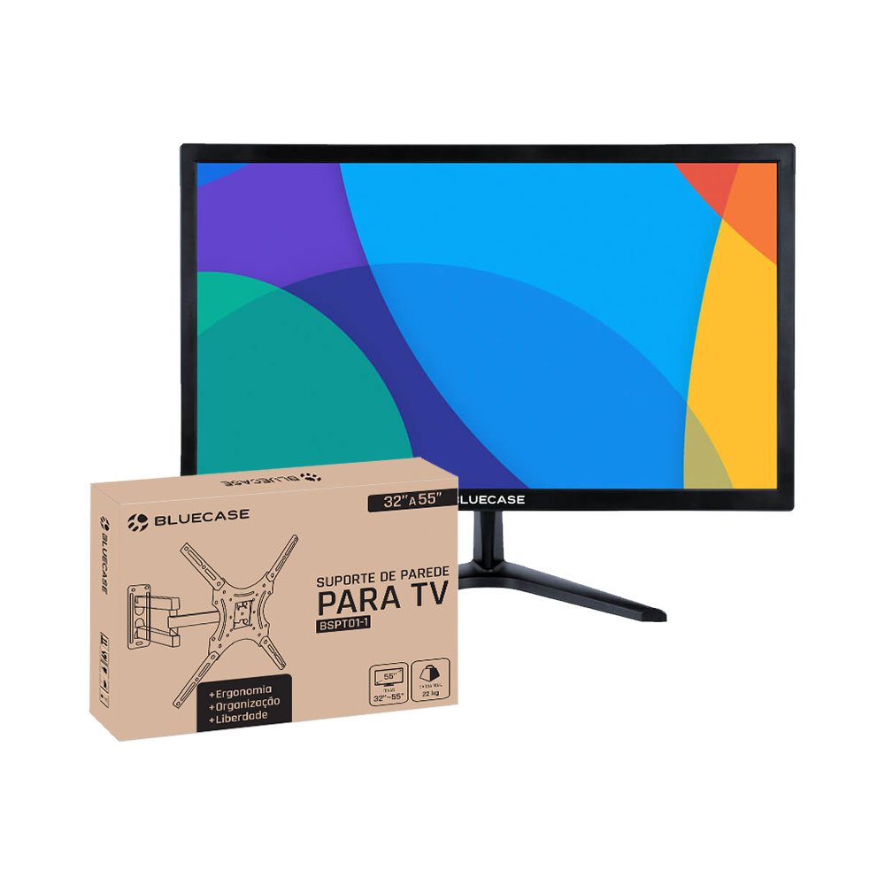Kit Monitor 23" Full Hd + Suporte de Parede Para Tv Articulado 32" a 55" Bluecase