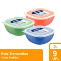 Pote Tramontina Mixcolor 2L com Tampa Transparente 3 Cores - Embalagem com 9 Unidades