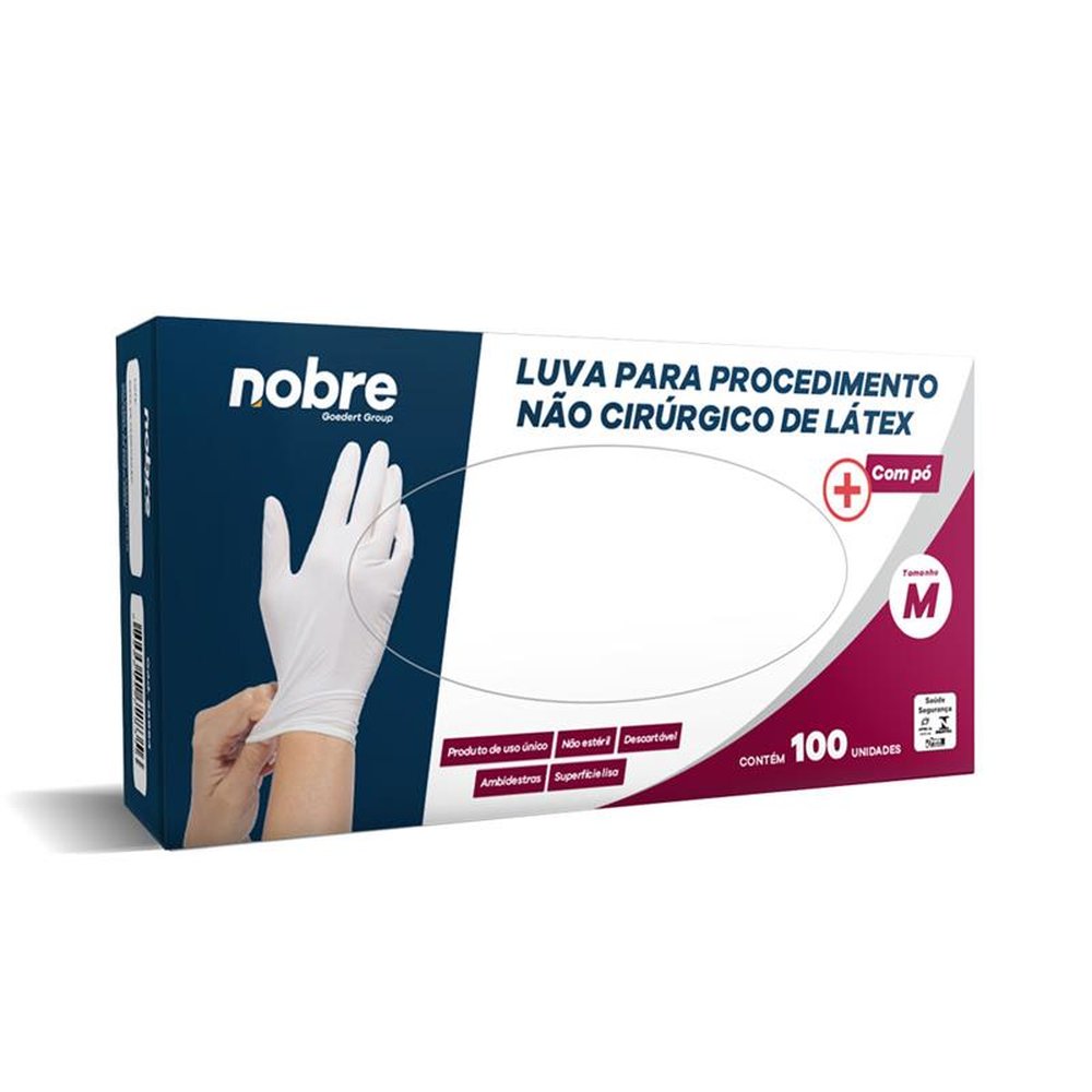 Luva Latex Com Po Para Procedimentos Nao Cirurgicos Com 100 Unidades Não Eteril M Nobre
