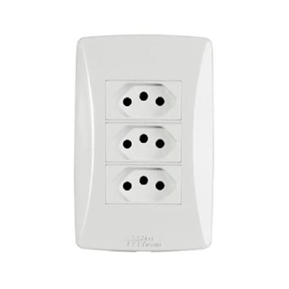 Tomada Tripla Petra 2P 10A com Placa Mectronic