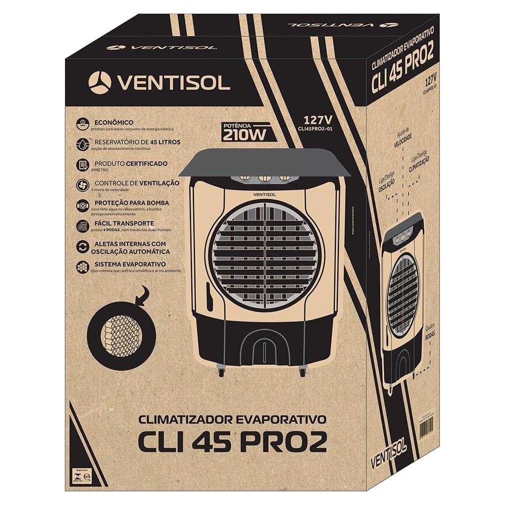 Climatizador de Ar Ventisol CLI45PRO2-01 - 45L, 210W, Branco/Cinza, 110V