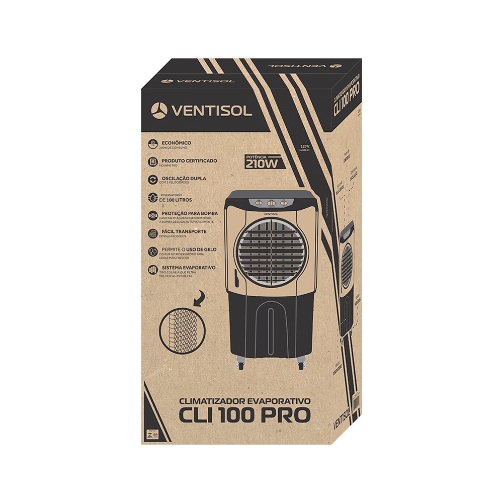 Climatizador de Ar Ventisol CLI100PRO2-01 | 100L, 210W, Branco/Cinza, 110V