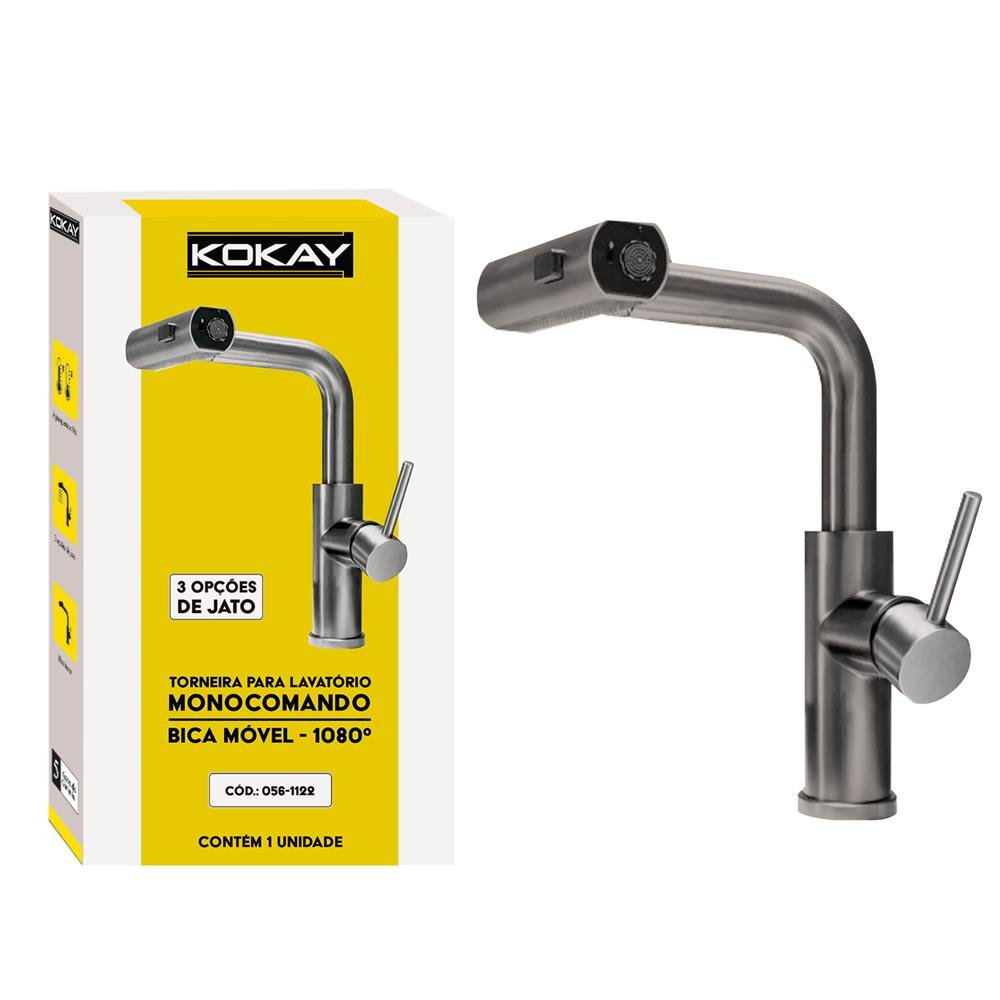 Torneira Premium Monocomando Rotação 1080° 3 Jatos - Inox