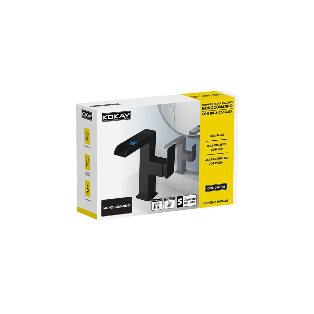Torneira Luxo Cascata Monocomando Led Com Controle de Temperatura Preto - KOKAY