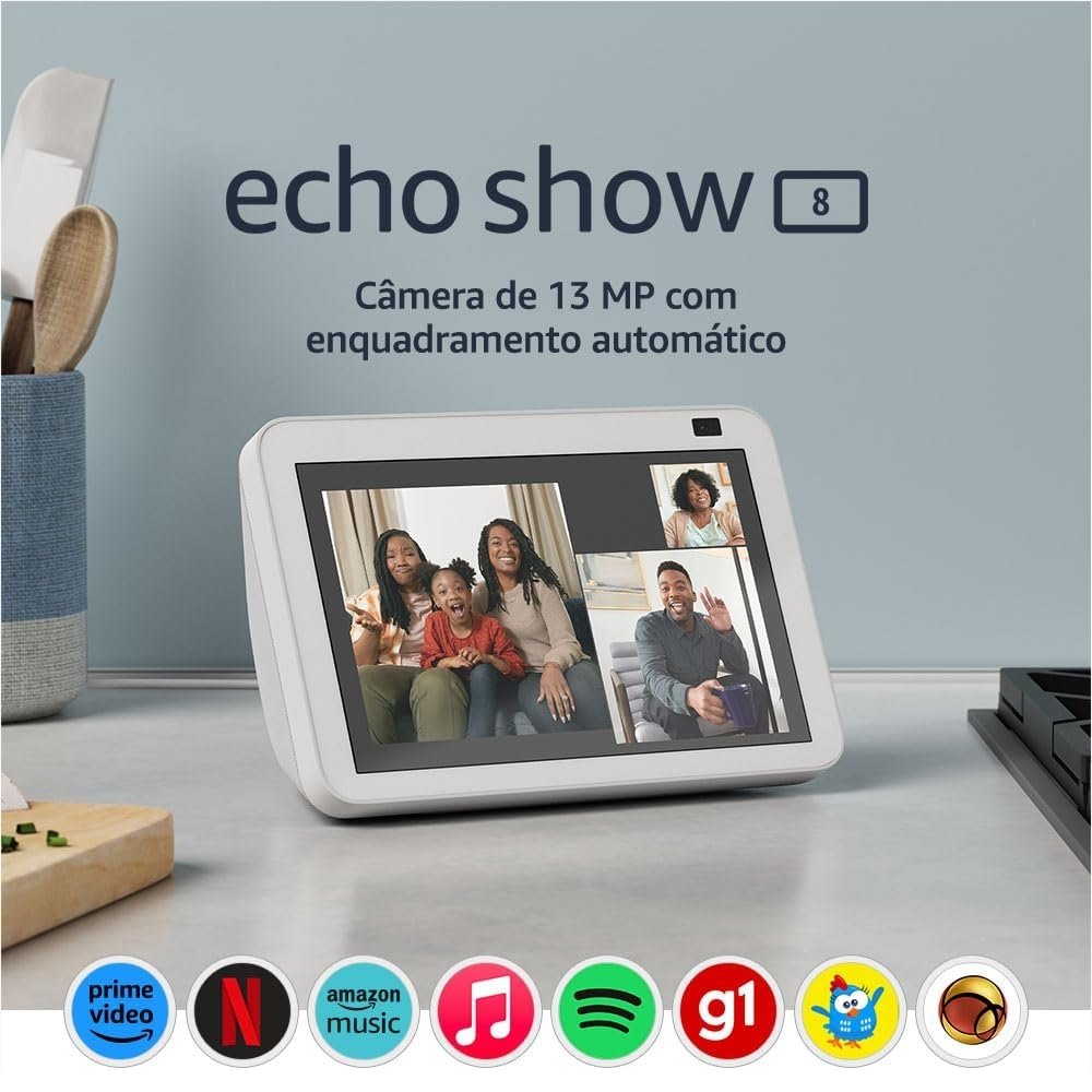 Novo Echo Show 8 Branca (2ª Geração, Versão 2021) : Smart Display Hd De 8" Com Alexa E Camera De 13mp, Amazon