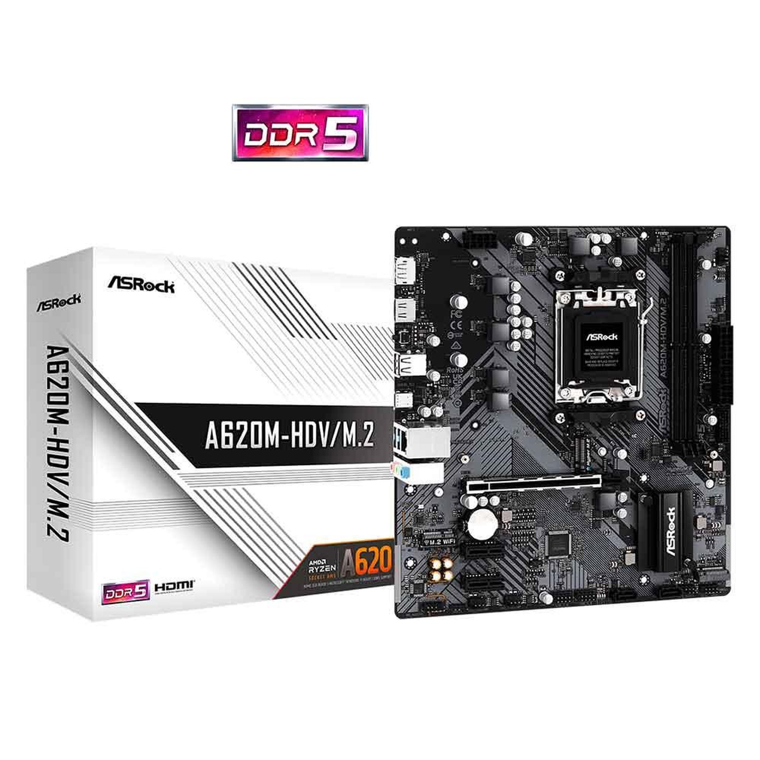 Placa Mãe Asrock A620m-Hdv/M.2, Chipset A620, Amd Am5, Matx, Ddr5