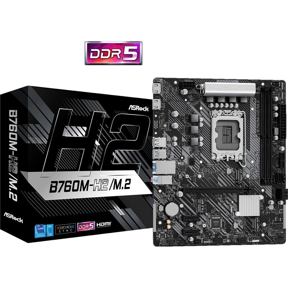 Placa Mãe ASRock B760M-H2/M.2, Chipset B760, Intel LGA 1700, mATX, DDR5