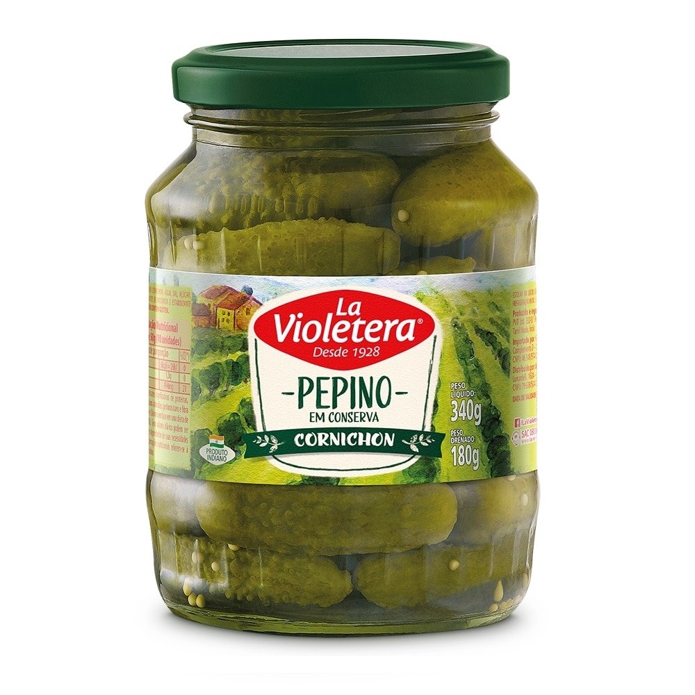 Pepino La Violetera Cornichon Vidro 180g - Embalagem com 12 Unidades