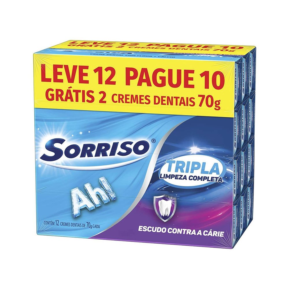 Creme Dental Sorriso Tripla Limpeza Completa 70g - Embalagem com 12 Unidades